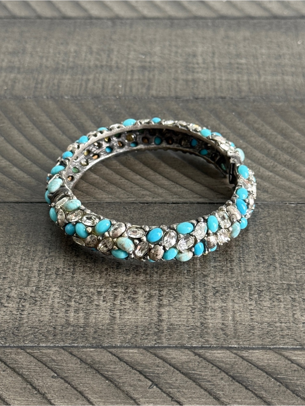 Vintage Chico’s Faux Turquoise & Rhinestone Clamper Bangle Bracelet